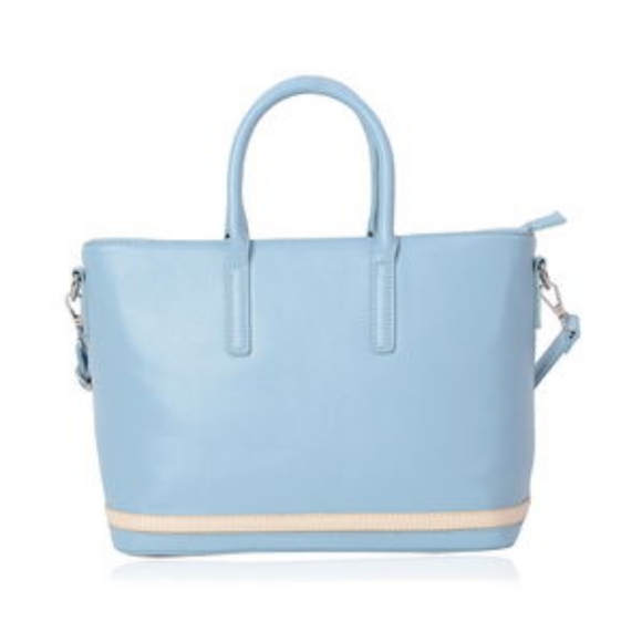 Sky Blue Zipper & Inside Snap Shoulder Bag With Handles - Picture 6 of 7